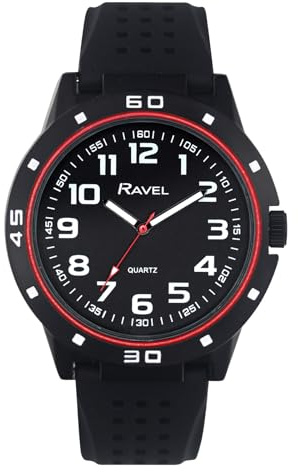 Ravel - Sportuhr für Herren mit schwarzem Gehäuse und farblich abgestimmter Lünette auf sportlichem Silikonarmband - Analoges Quarzwerk - RS004