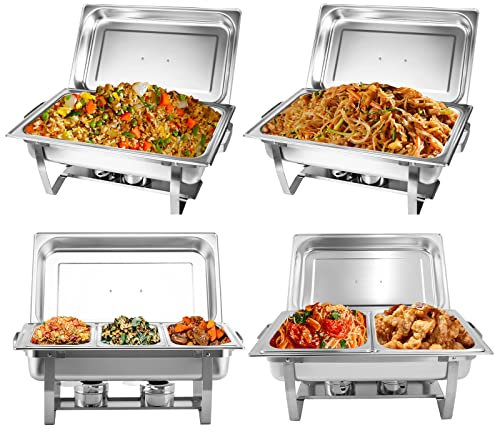 Valgus 4-Pack 9L Chafing Dish Buffet in Acciaio Inox con 2 pentole di Dimensioni Intere, 2 di Dimensioni dimezzate e 3 di Dimensioni di 1/3 Scaldavivande per Buffet, Matrimoni, Banchetti