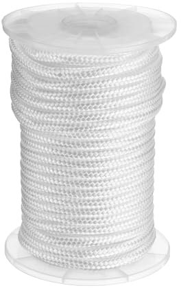 sourcing map Corda di nylon intrecciata solida da 0,9 cm 30,5 m, multiuso, in polipropilene, corda multiuso per bandiere da campeggio, nodo da arrampicata, colore bianco