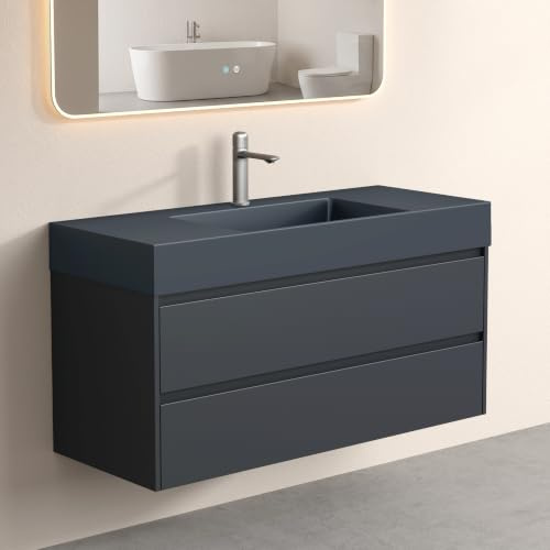 doporro Badmöbel Set Waschtisch mit Unterschrank,Waschbecken Matt Anthrazit | Wandhängendes Badmöbel-Set mit Mineralguss-Waschbecken – geräumig & stilvoll für moderne Bäder, 120x48x63cm Deep