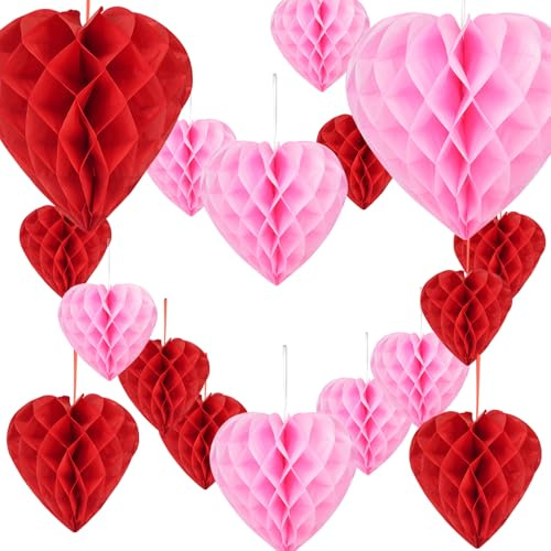 17 PCS Premium Reuse Valentines Decorations with Box Valentines Engagement Day Decorations Hanging Heart Decoration for Engagement Wedding Anniversary Birthday Party Decoration