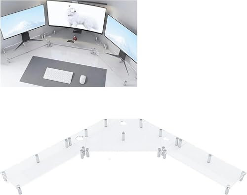 HCZKIUJY Robuster Eck-Monitorständer, Computerständer für 3 Monitore, extra Langer Eck-Monitorständer für den Schreibtisch aus klarem Acryl, große Schreibtischablage für Drucker/L