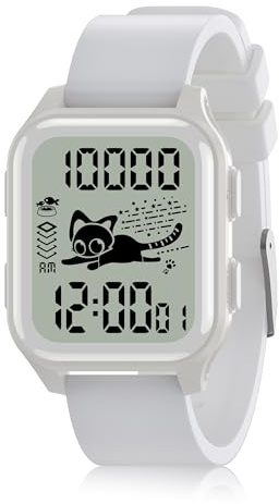 EZON T048 Digital Kids Watch for Teens Girls Boys,Sport Watch with Virtual Pet Cat Step Counter Stopwatch Pedometer Timer Alarm, No App Waterproof Fitness Tracker for Ages 7-18 (White)