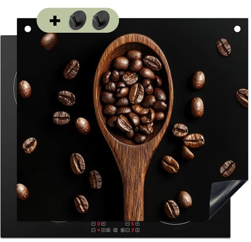 KitchenYeah© Herdabdeckplatte Induktion Schutzmatte Küche Herdabdeckung | 60x52 cm - Ceranfeld Induktionsmatte Cerankochfeld Abdeckung, Spritzschutz Rückwand Holz - Schwarz - Kaffeebohnen