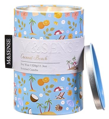 M&SENSE Spring Candle 11.3 oz, Coconut Beach Scented Candle, Non-Toxin Soy Wax for Home Scented, Floral Candles Gift for Her, Up to 70 Hours Burning Long-Lasting Fragrance