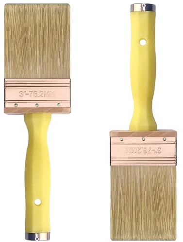 Great Andrew 3 Inch Deck Stain Brush, 2 Pack, Wide Large Brush for Staining Wood Wall Fence, Lime Wash Paint Applicator for Smooth Rough Textured Surfaces, Home Repair Painters Tools