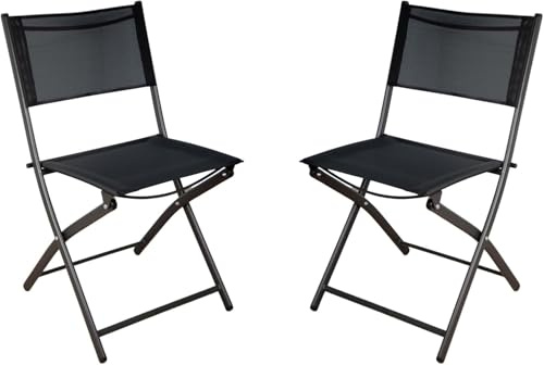NORDIQ - Silla Plegable - Sillas Reclinables de Jardin - Pack de 2 - Sillas Plegables Terraza - Silla Camping reclinable - con Respaldo Ajustable - Ligera y Resistente - Negro