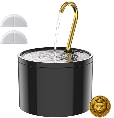 Kittyspout Keramikfontän, 1,2 l dricksfontän med 3 vattennivåer och kopparrör, tyst dricksfontän för katter och små hundar, med 2 filter, svart
