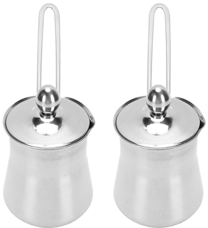 Naroote 2 PCS Coffee Pot, 15floz Stainless Steel Milk Warmer Pot with Long Handle, Convenient Spout Design, Stovetop Chocolate Melting Pan, for Making Iced Tea, Heating Milk, Sauces