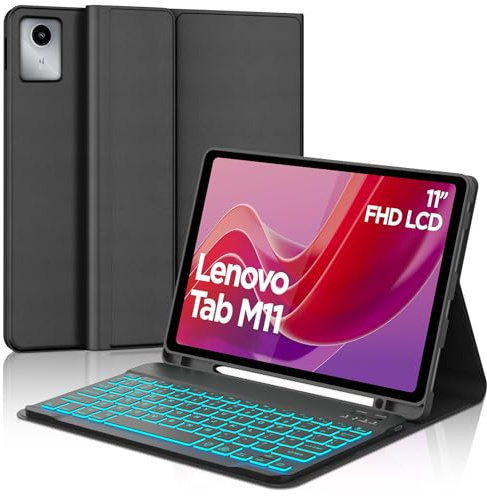 Keyboard Case for Lenovo M11 Tab 11 inch 2024 (TB330FU/ TB330XU) | 7 Colors Backlight Keyboard for Lenovo M11 Tab Magnetic Bluetooth Protective Case with Pen Holder, Black