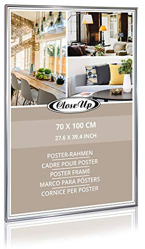 Close Up Posterrahmen, Bilderrahmen 70 x 100 cm, Kunststoffleiste Silber/Silver - Maxi Poster Wechselrahmen mit bruchsicherem Acrylglas