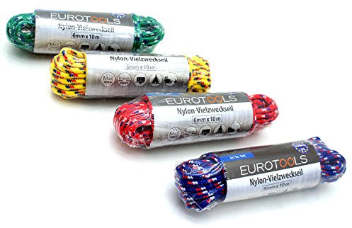 MASTERP Nylon Universalseil (10 Meter 6mm stark) grünes Spannseil, extra leicht, trägt bis zu 50Kg