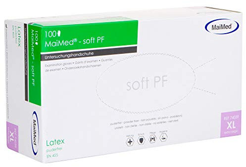 Maimed 100 Latex Untersuchungshandschuhe soft PF puderfrei Einmalhandschuhe, Größen_1:XL, 100 stück, Weiß