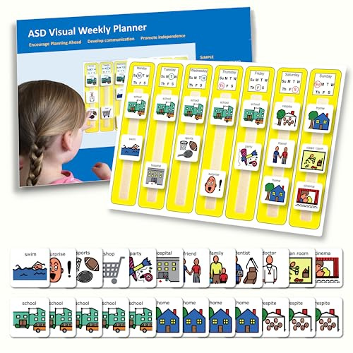 Kids Calendar Visual Schedule Autism – Premium Durable Plastic – Calendar Pocket Chart – Special Education Classroom Must Have – Autism Learning Materials (English)