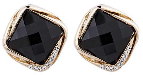 Boucles d'oreilles clips - plaqué or avec des cristaux et une pierre noir - Betty B par Bello London