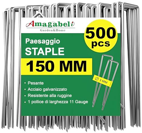 AMAGABELI 6 Inch 500 Pack Galvanized Landscape Staples 11 Gauge Anti-Rust Heavy Duty Garden Stakes Plant Cover Spikes U-Shaped Sod Pins Fence Stakes for Weed Barrier,Irrigation Tubing,Lawns,Decoration
