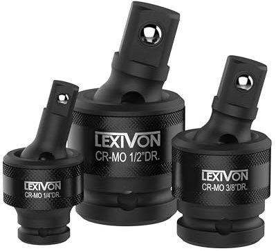 LEXIVON Schlagschrauber Kreuzgelenk-Gelenksatz | Premium 3 teilige Kugelfeder, Ausführung 1/2, 3/8 und 1/4 U-Kugelkopf passend für Drehmomentschlüssel, bohrer, steckschlüssel, ratsche (LX-113)