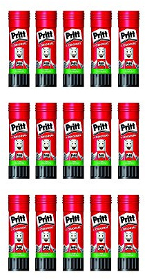 Pritt Klebestift Sparpack/Klebstoff ohne Lösungsmittel/Wasserlöslich bei Niedrigtemperatur/Klebestifte für Kinder Klebestift, mittel (15x22g, Klebestift)