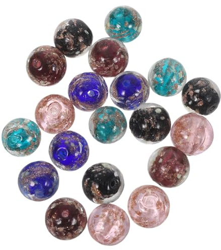 SUPVOX 20 Pcs 12Mm Round Glass Beads Fluorescent Big Hole Charms for Jewellery Making Mixed Colour Loose Beads for Bracelets Necklaces DIY Craft Projects