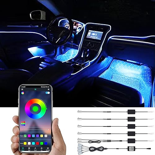 TABEN Auto Innenraum Umgebungslicht 64 Farben APP Control Auto Dekoration Atmosphäre Licht Kit Wasserdicht Glasfaser Atmosphäre Neonstreifen Kaltlichter 1W DC 12V-24V 8m