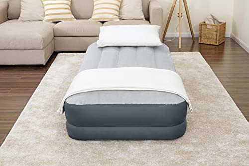 SleepLux Twin Air Mattress Supersoft Snugable Top Extra Durable Tough Guard with Built-in Pillow Raised 15 Airbed with Built in Pump + USB Charger Twin 15, Small, Grey