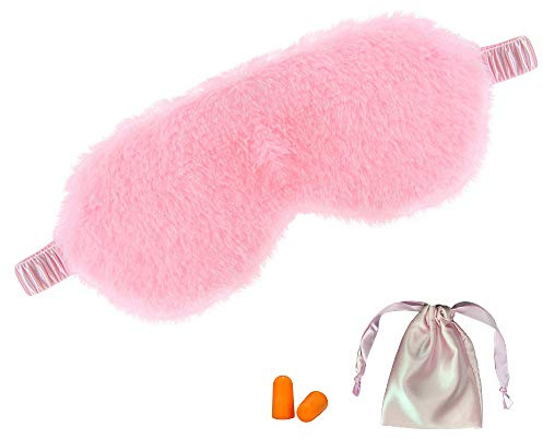 Flauschige Schlafmaske mit Säckchen und Ohrstöpseln (rosa)