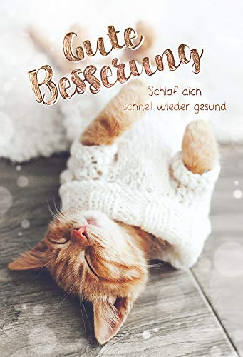KE - Karte zur Guten Besserung mit Premium Folienprägung, DIN B6 Klappkarten inkl. Umschlag, Ohne Innentext - Genesungswünsche - Karte Genesung Motiv: Schlafende Katze