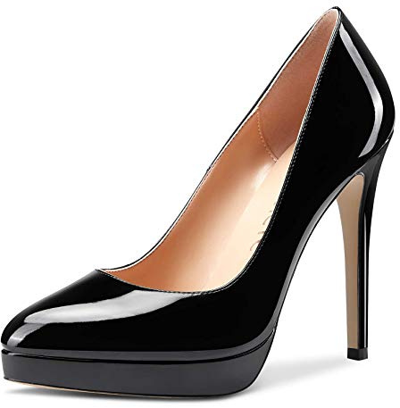 Castamere Womens High Heels Platform Pumps Slip-on Stilettos 12CM Heel Office Dress Shoes Black Patent Shoes 9 M US