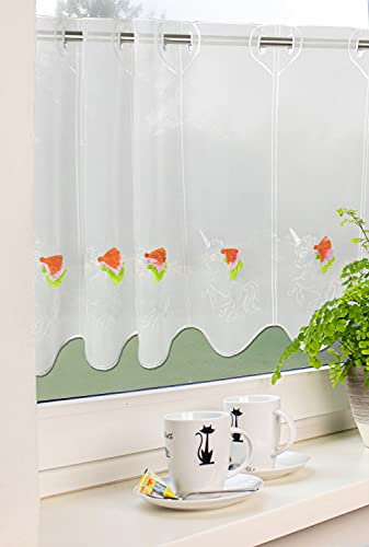 Scheibengardine Einhorn Kinderzimmer Bistrogardine Kurzgardine Clara Weiß Bunt Einhorn 45 x 155 cm