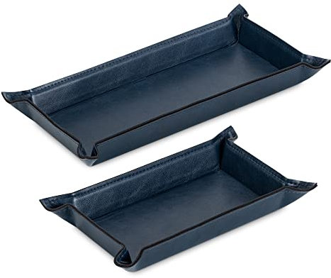 Navaris Bandejas de cuero sintético - Set de 2x bandeja vaciabolsillos para dejar llaves monedas - Cuenco para recibidor oficina escritorio