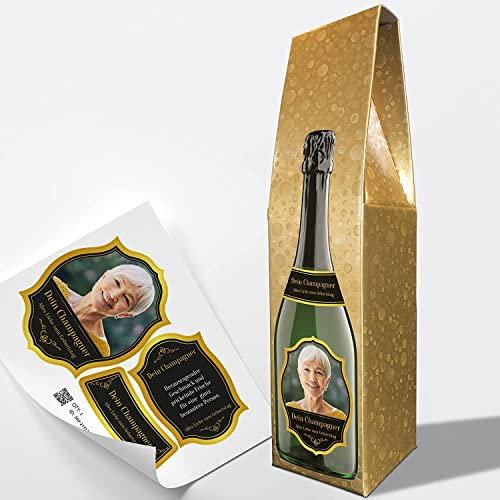 Sektkarton/Champagnerkarton & Flaschenetikett personalisiert mit Foto & Text | Set passend für eine Sekt- oder Champagnerflasche (Layout 1)
