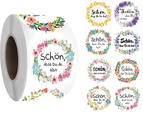 runde DANKE Aufkleber SCHÖN DASS DU DA BIST 4cm Selbstklebende Kraftpapier Sticker für Hochzeit Taufe Kommunion Geburtstag Gastgeschenke give-Away Deko Feste Geschenke Präsente (SCHÖN DASS DU DA BIST)