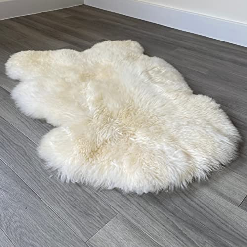Tapis en peau de mouton véritable et colorée | Grand tapis en peau de mouton extra épais (naturel, simple, 95 x 60 cm)