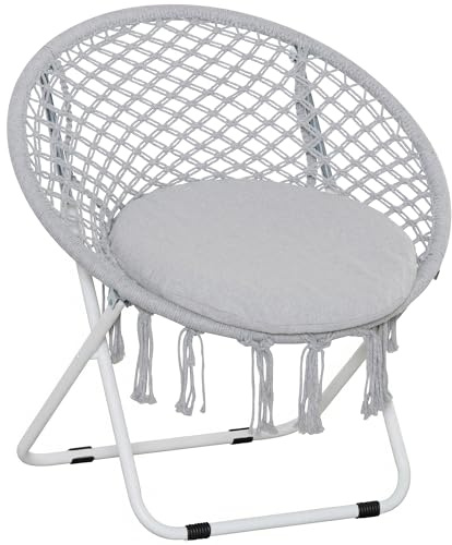 Outsunny Loveuse Fauteuil Rond de Jardin Fauteuil Lune papasan Pliable Grand Confort macramé dim. 77L x 64P x 78H cm Gris