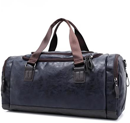 SHANGMAOYO Bai Shi Wu PU-Leder-Fitness-Trainingstaschen for Männer Große Klassische weiche Sport-Sporttaschen Herren-Reise-Multifunktionshandtasche Sporttaschen (Color : Blue)