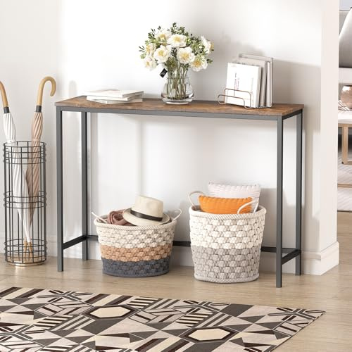 Lifewit Schmaler Konsolentisch mit Metallrahmen, Rustikales Braun | Langer Flurtisch, Sofatisch für Wohnzimmer, Schlafzimmer, Eingang, Korridor, einfache Montage, Beistelltisch