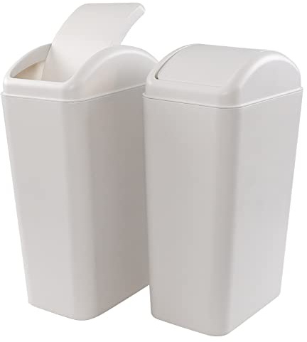 Vcansay 3.5 Gallons Swing Top Slim Garage Trash Can, White Plastic Swing Lid Trash Can, 2 Pack