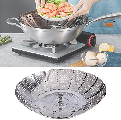 Jauhmui Gemüsedämpfer,Edelstahlgitter Küchenklappdampfer,Dampfgar-Einsatz Faltbar Dämpfkorb,Einsatz mit Öse Garsieb,für Gemüse, Kochtöpfe und verschiedenes Kochen,spülmaschinengeeignet (S)