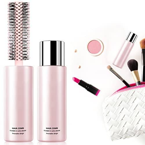 Brosse de voyage ronde pour brushing, coiffage, bouclage et lissage – pour cheveux épais, fins et bouclés (utilisation humide et sèche) Rose