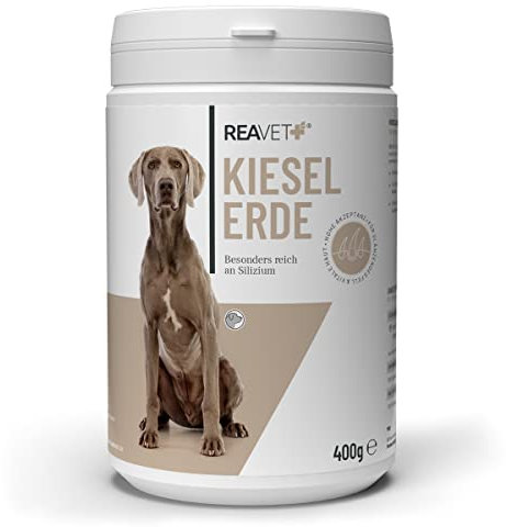 ReaVET Kieselerde Pulver Hund 400g – Hochdosiert zur Unterstützung für Haut und Fell I Barf Zusatz, Silizium, Heilerde für Hunde, Unterstützung der Hautfunktion