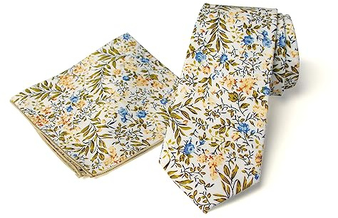Spring Notion Men's Floral Necktie and Pocket Square Handkerchief Hanky Set