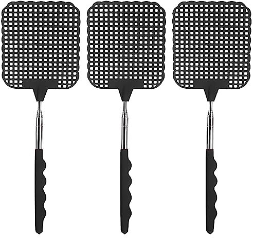 3 Stück Fliegenklatsche,Fly Swatter,Stabil Manuelle Teleskop Fliegenklasche, Edelstahl Fliegenklasche, Pest Fliegenklatsche für Fliegen, Fliegen, Insekten und Mücken Abzuwehren(Schwarz)