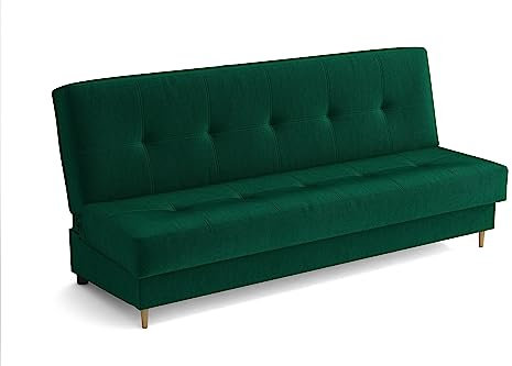 MEBLE-LUX Schlafsofa mit bettkasten 195 cm Breit Elisa, 3 Sitzer Sofa mit Schlaffunktion, Schlafcouch mit Stauraum, Klappsofa Grün