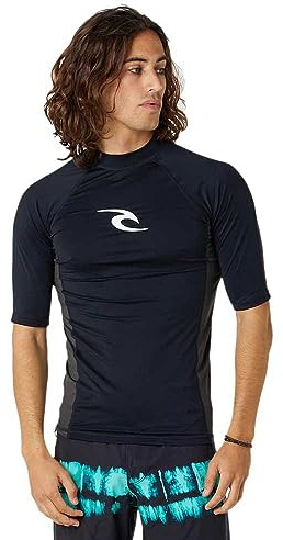 Rip Curl Herren Waves UPF 50 Performance Short Sleeve Rashguard, Schwarzer Kern, L