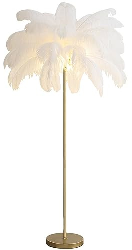 Lampe de sol en plumes d'autruche naturelle, lampes à plumes, lampe sur pied de chambre à coucher avec abat-jour en plumes, ampoule LED 3 couleurs, lampadaires en plumes, éclairage de salon pour