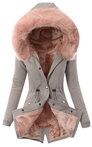 Womens Plus Size Winter Coat Hooded Jacket Quilted Padded Warm Coat Fleece Chunky Jackets Overcoats Ladies Velvet Puffer Jacket UK Clearance Casual Parka Jacket with Faux Fur Hood & Zip Pocket