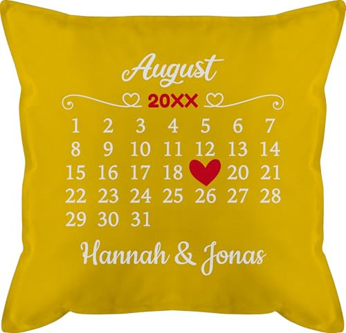 Kissen 50x50 - Partner Ideen Datum für Paare - 50 x 50 cm - Gelb - Couple Pillow partnerkisen Valentinstag Name männerkissen ich Liebe Dich Geschenke