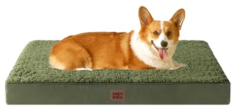 EHEYCIGA Panier Chien Orthopedique, Coussin Chien Dehoussable Lit pour Chiens Lavable, Tapis Epais pour Chiens Grande Taille, Matelas Animaux, Vert Olive, 89x58x9cm