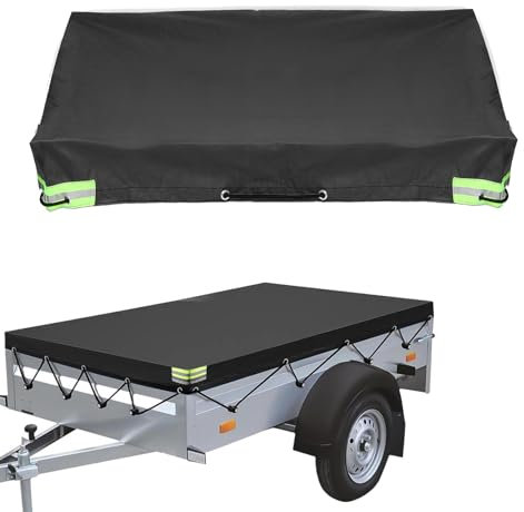 Anhängerplane Flachplane, 207x114x10cm Anhänger Abdeckplane mit Planenseil, 420D Oxford+PVC Wasserfest Winddichte und Reißfeste PKW Anhänger Autoanhänger Plane Abdeckung für Viele Hänger (Schwarz)