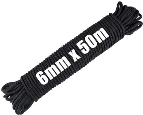 MUXHEL 6mm Black Nylon Rope, 50m Multi-functional Polypropylene Rope for Camping, Outdoor, Crafting, Survival